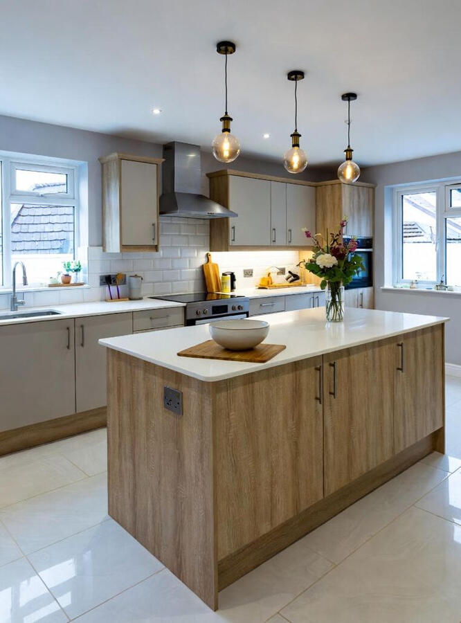 Grey and oak kitchen with island Grey and oak kitchen with island